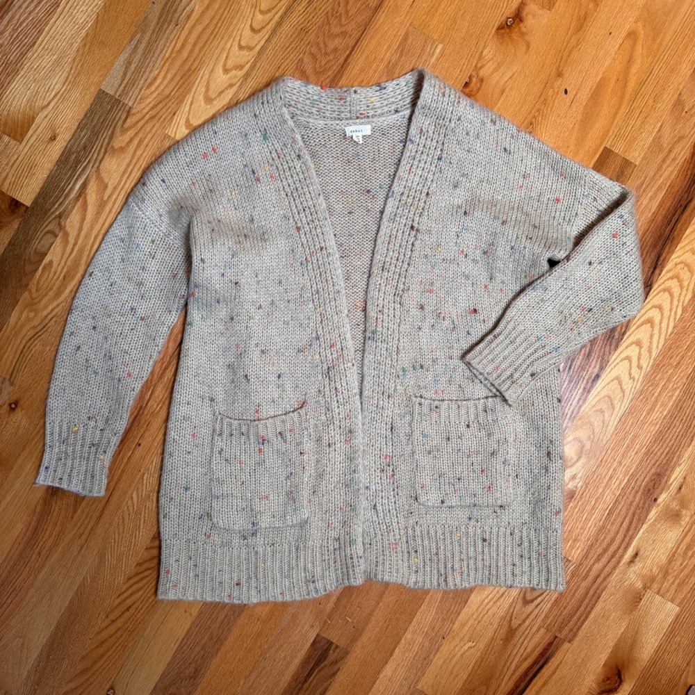 Debut Womens Oatmeal Confetti Speckled Knit Open Front Cardigan Sweater Medium